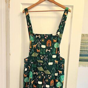 Princess Highway x Modcloth Overalls Womens size 16 Linen Jumpsuit Animal Farm